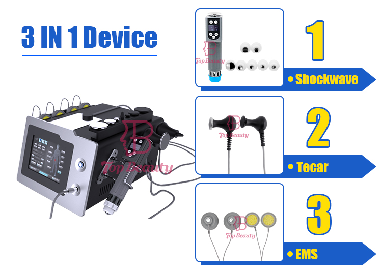 3合1冲击波Tecar Ems疼痛缓解物理治疗仪