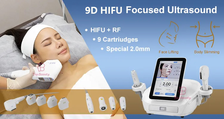 新しいHIFU RFテクノロジー超音波RF 10カートリッジシェイピングビューティーデバイス、肌の引き締めと最高のシワ取り除け