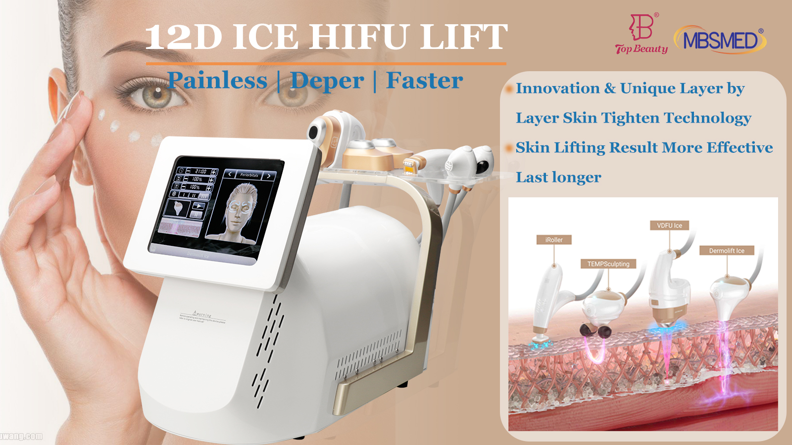12D ICE hifu マシン 顔のリフトアップ hifu 肌の引き締め HIFU マシン